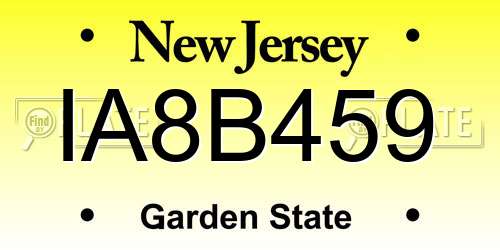 IA8B459 New Jersey License Plate
