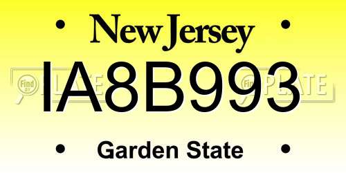 IA8B993 New Jersey License Plate