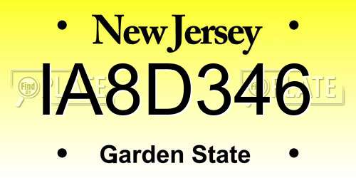 IA8D346 New Jersey License Plate