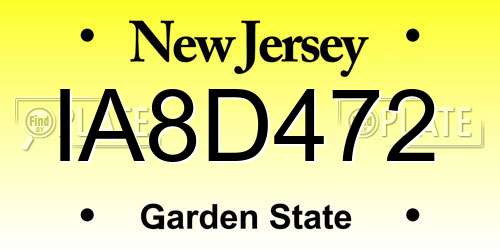 IA8D472 New Jersey License Plate