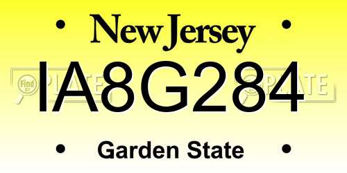 IA8G284 New Jersey License Plate
