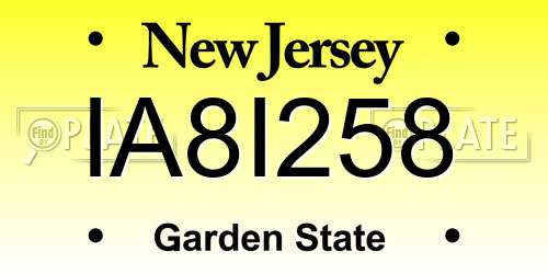 IA8I258 New Jersey License Plate