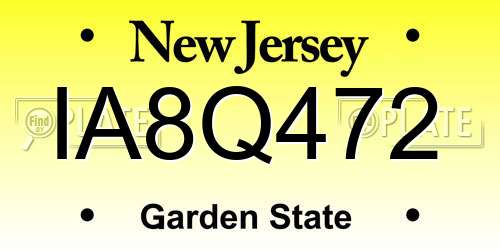 IA8Q472 New Jersey License Plate
