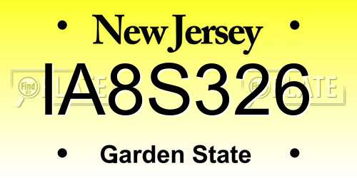 IA8S326 New Jersey License Plate
