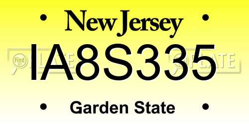 IA8S335 New Jersey License Plate
