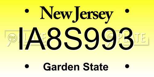 IA8S993 New Jersey License Plate