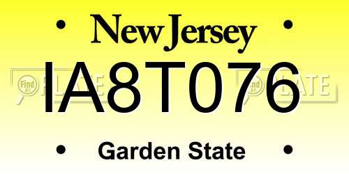 IA8T076 New Jersey License Plate