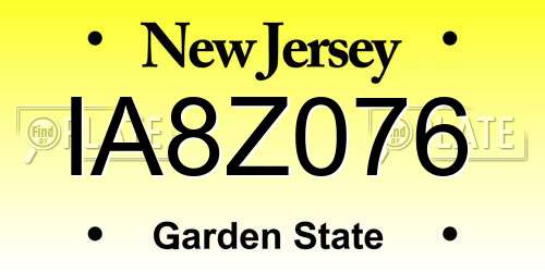 IA8Z076 New Jersey License Plate
