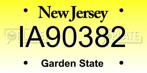 IA90382 New Jersey License Plate