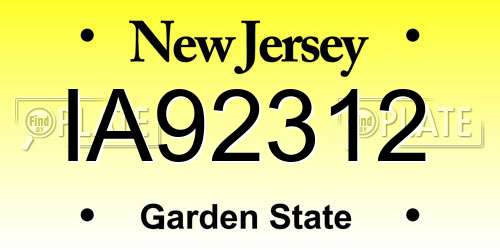 IA92312 New Jersey License Plate
