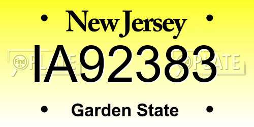 IA92383 New Jersey License Plate