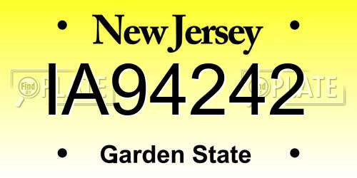 IA94242 New Jersey License Plate