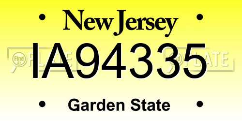 IA94335 New Jersey License Plate