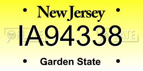 IA94338 New Jersey License Plate