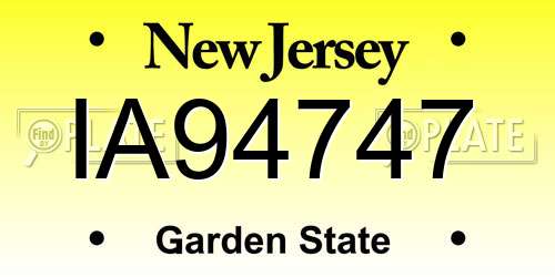 IA94747 New Jersey License Plate