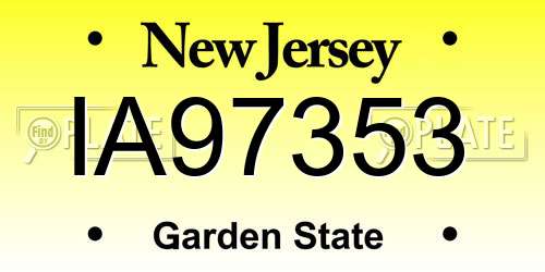 IA97353 New Jersey License Plate