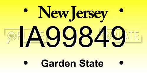 IA99849 New Jersey License Plate