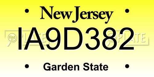 IA9D382 New Jersey License Plate