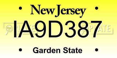 IA9D387 New Jersey License Plate