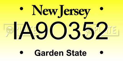 IA9O352 New Jersey License Plate