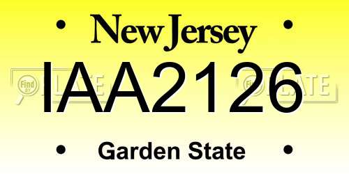 IAA2126 New Jersey License Plate