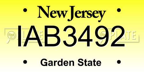 IAB3492 New Jersey License Plate