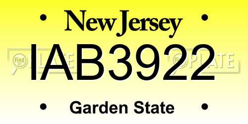 IAB3922 New Jersey License Plate