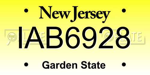 IAB6928 New Jersey License Plate