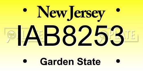 IAB8253 New Jersey License Plate