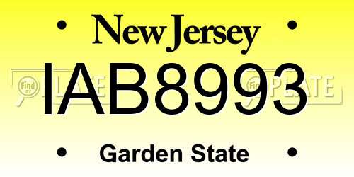 IAB8993 New Jersey License Plate