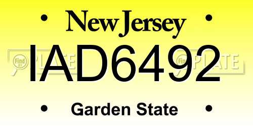 IAD6492 New Jersey License Plate
