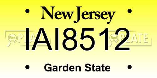 IAI8512 New Jersey License Plate