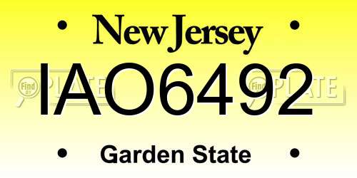 IAO6492 New Jersey License Plate