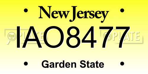 IAO8477 New Jersey License Plate