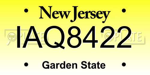 IAQ8422 New Jersey License Plate