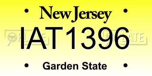IAT1396 New Jersey License Plate