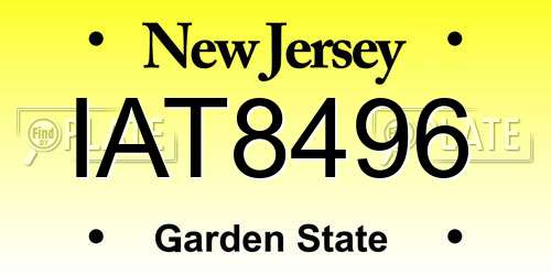 IAT8496 New Jersey License Plate
