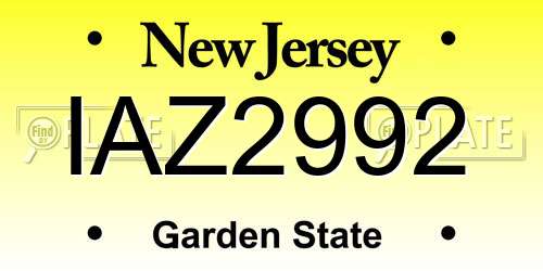 IAZ2992 New Jersey License Plate