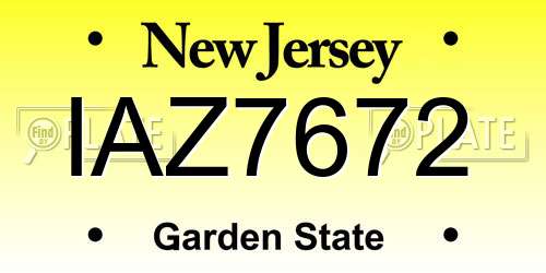 IAZ7672 New Jersey License Plate