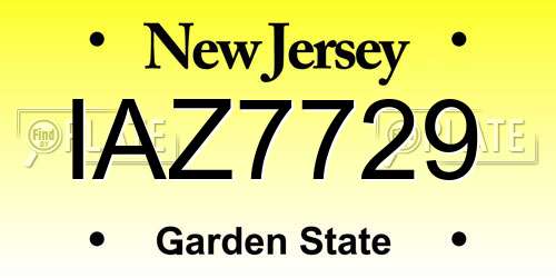 IAZ7729 New Jersey License Plate