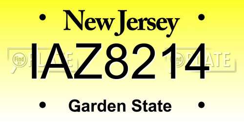 IAZ8214 New Jersey License Plate