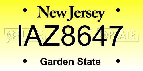 IAZ8647 New Jersey License Plate