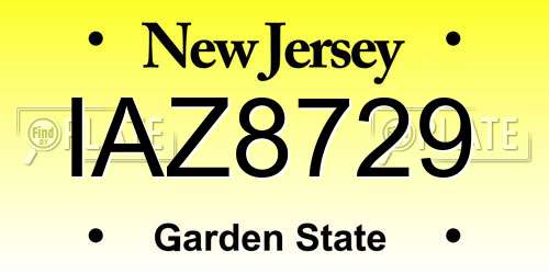 IAZ8729 New Jersey License Plate