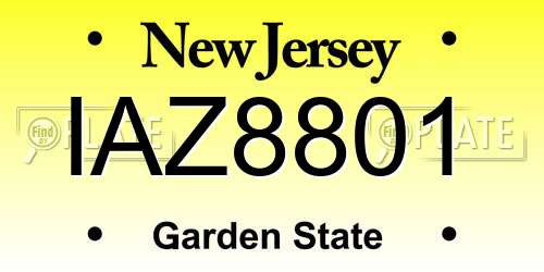 IAZ8801 New Jersey License Plate