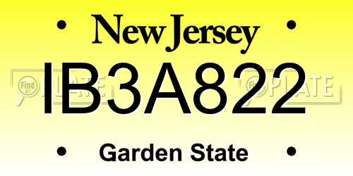IB3A822 New Jersey License Plate