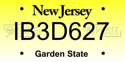 IB3D627 New Jersey License Plate