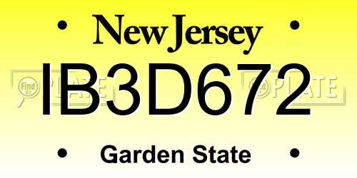 IB3D672 New Jersey License Plate