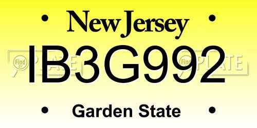IB3G992 New Jersey License Plate