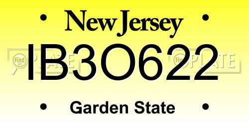 IB3O622 New Jersey License Plate