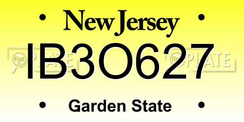 IB3O627 New Jersey License Plate